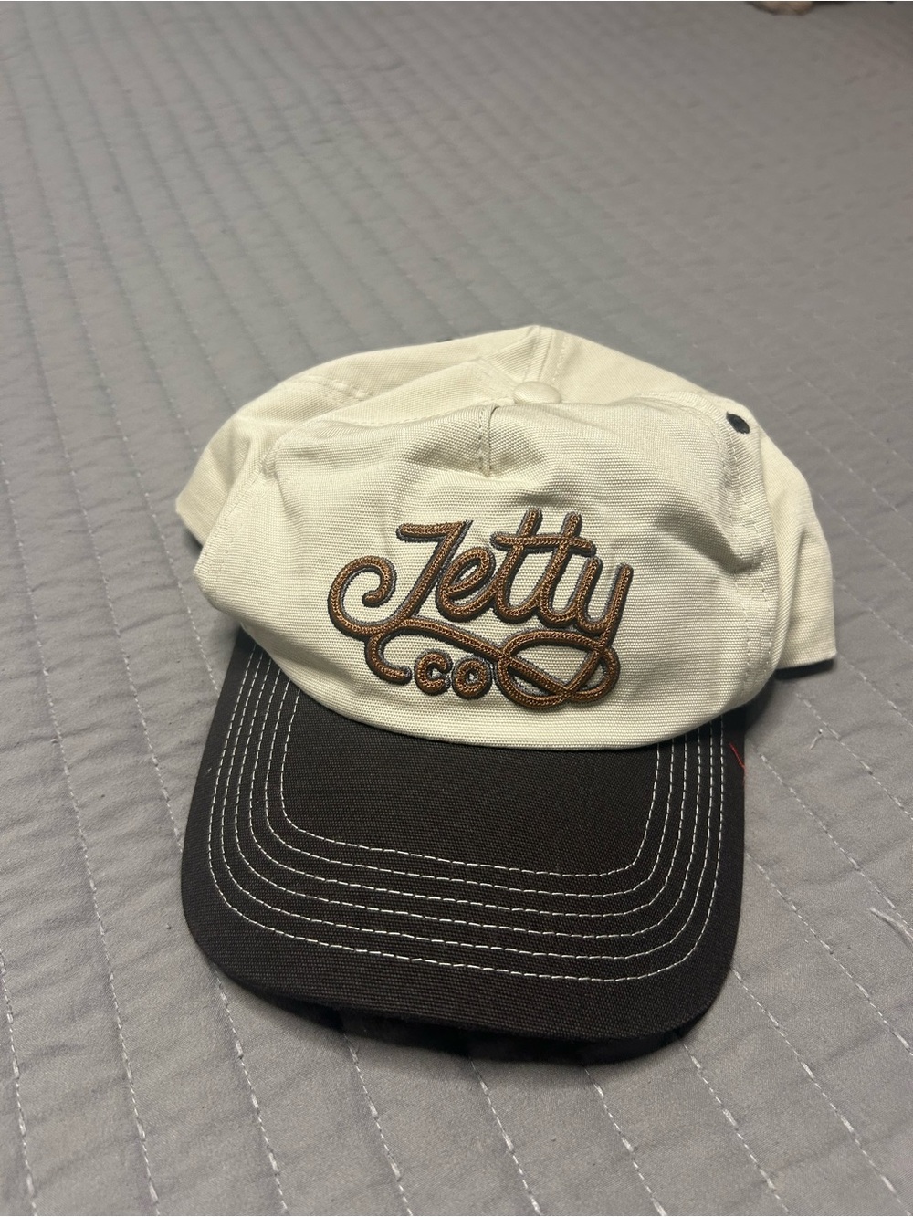 Jetty Co. Two-Tone Embroidered Cap - Cream & Dark Brown
